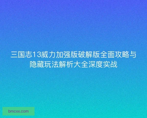 三国志13威力加强版破解版全面攻略与隐藏玩法解析大全深度实战