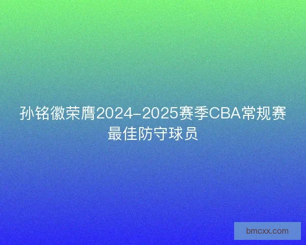孙铭徽荣膺2024-2025赛季CBA常规赛最佳防守球员